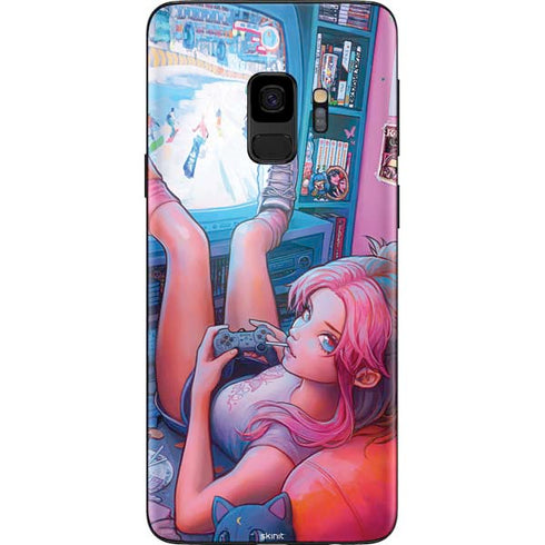 Pink Hair Anime Gamer Girl by Ivy Dolamore Galaxy S9 Skin